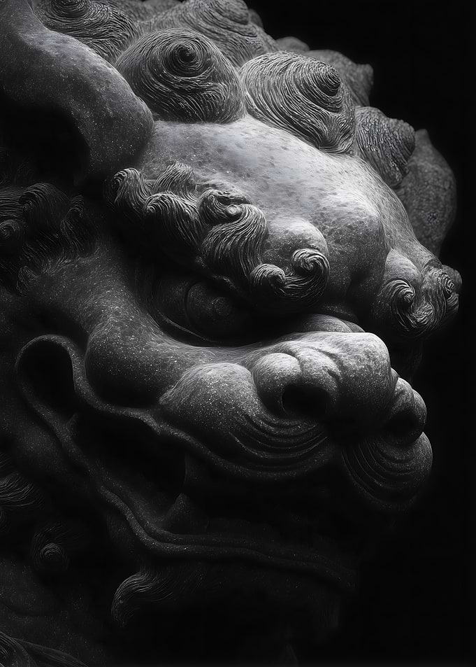 Asian Stone Lion Sculpture Detail