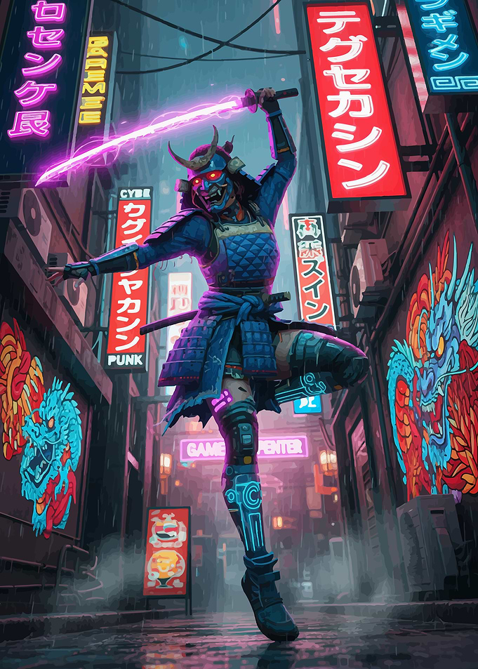 Cyberpunk Samurai in Neon City