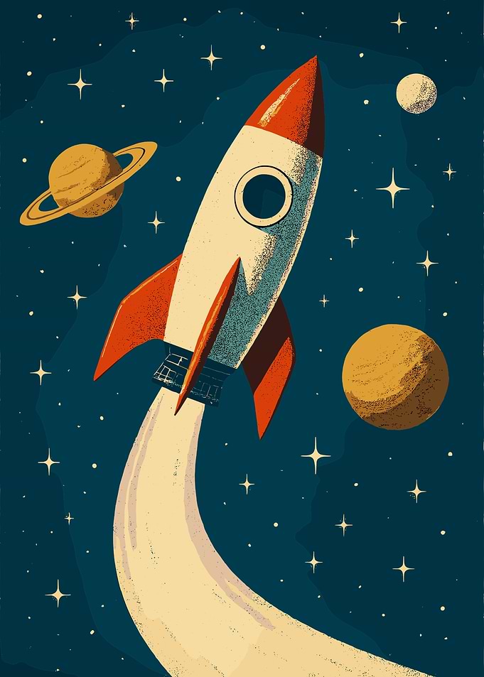 Retro Rocket Launch in Space