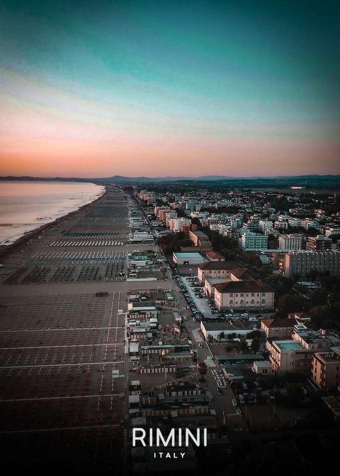 Rimini Italy Beachfront Cityscape at Sunset