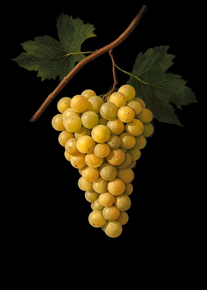 Bunch of White Grapes on a Vine