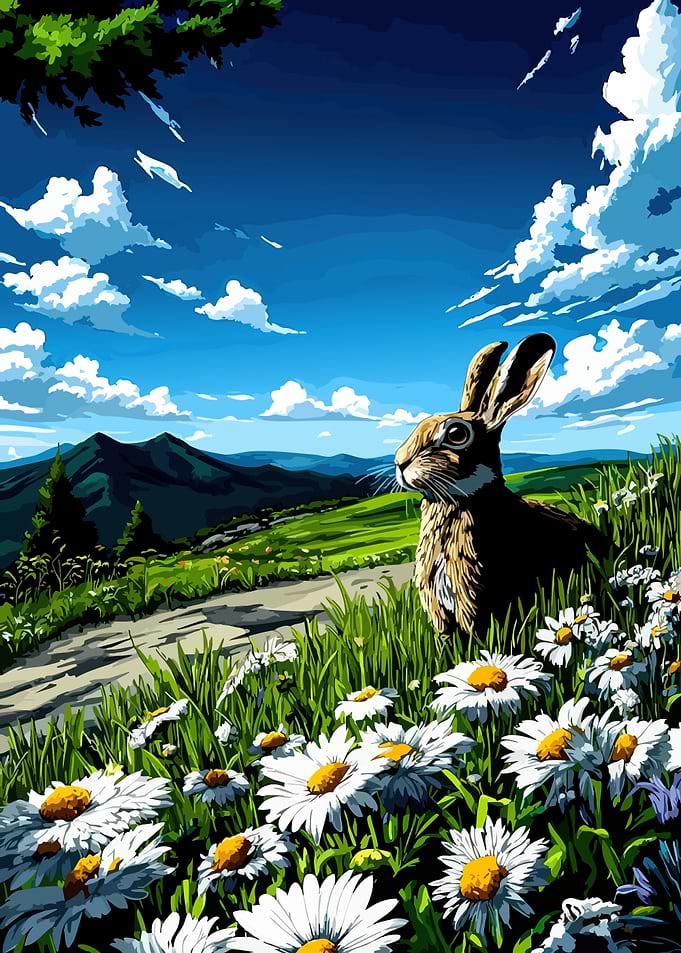 Rabbit in a Daisy Field