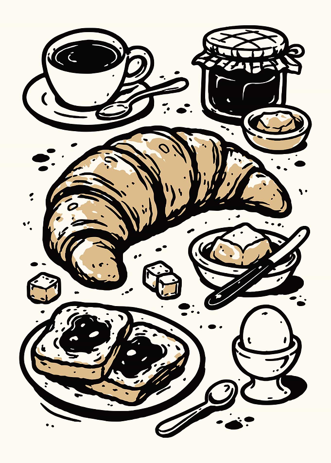 Croissant Breakfast Table Poster