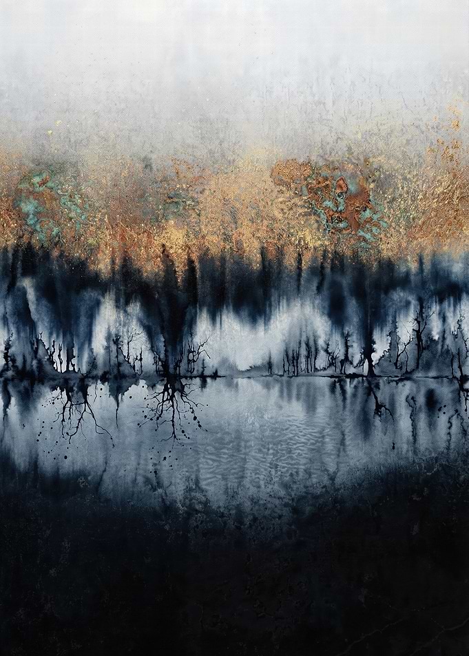 Abstract Landscape with Gold and Blue Tones