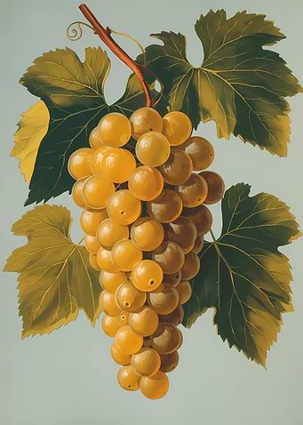 Bunch of Golden Grapes with Leaves