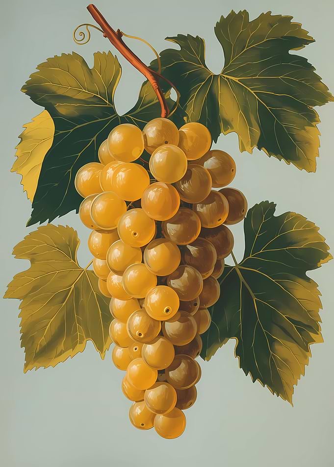 Bunch of Golden Grapes with Leaves