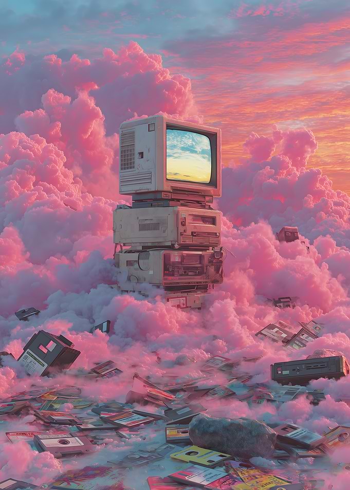 Retro Tech in Pink Clouds