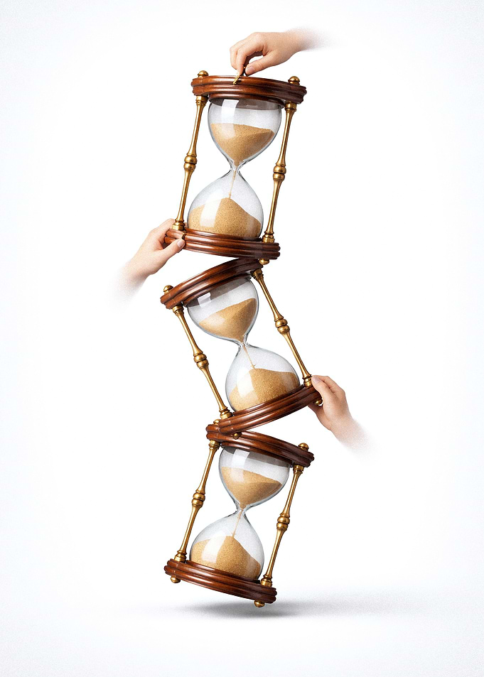 Stack of Hourglasses with Hands