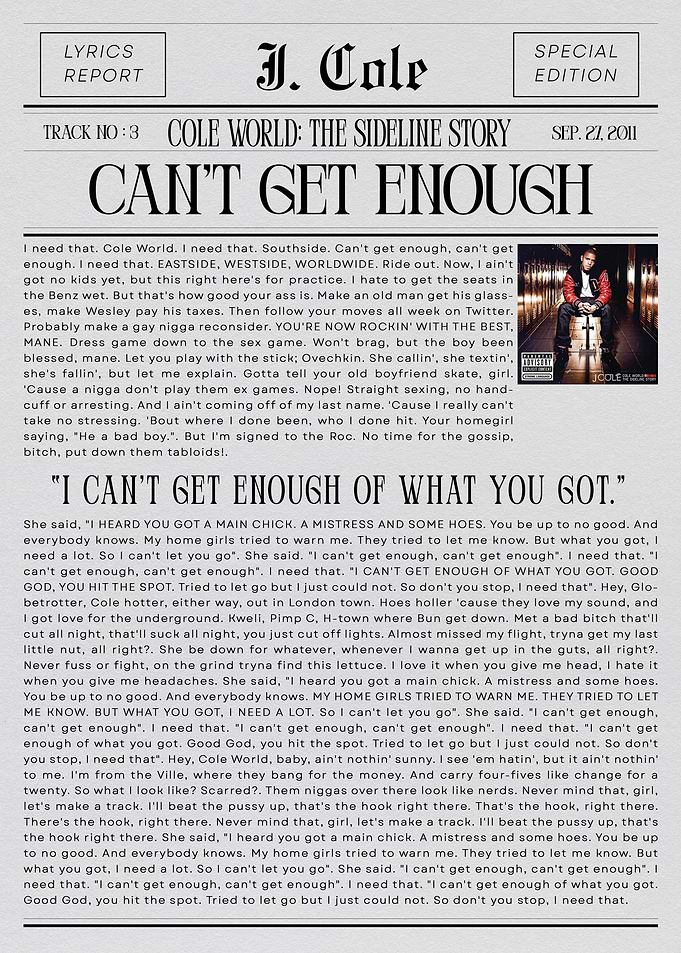 J. Cole 'Can't Get Enough' Lyrics Report