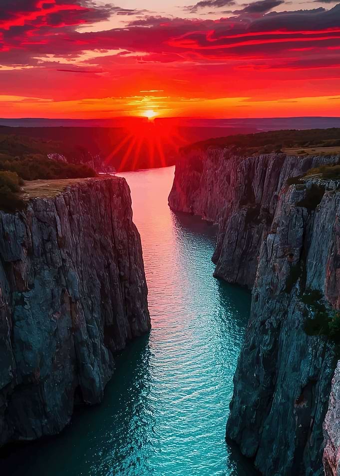 Dramatic Sunset Over a River Gorge