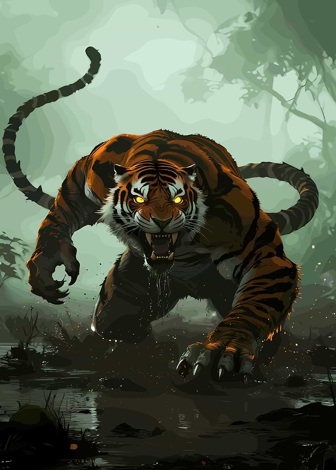 Fierce Tiger in a Swamp