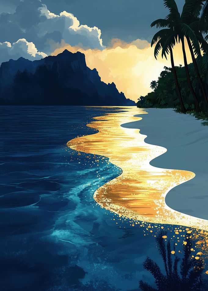 Tropical Beach Sunset with Palm Trees