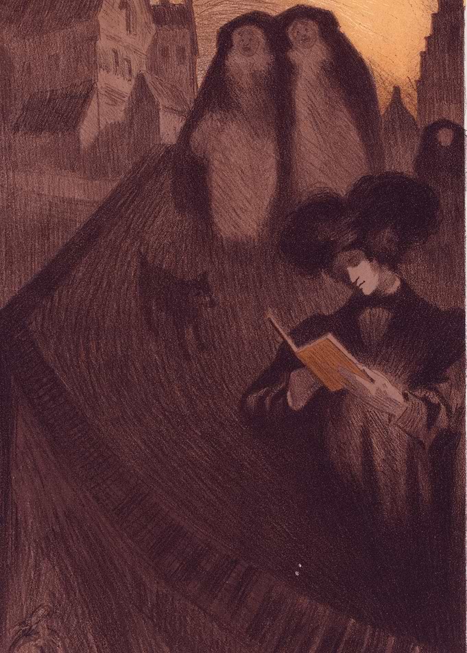 Woman Reading in a Dark Cityscape