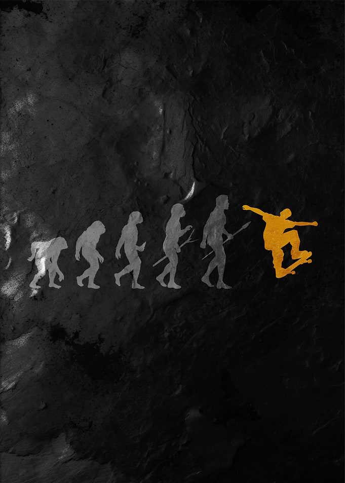 Evolution of Man to Skateboarder