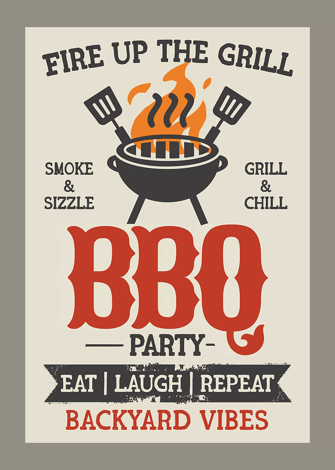 Vintage BBQ Poster – Fire Up the Grill Backyard Barbecue Retro Wall Art Grill Party Design