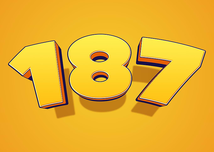 Number 187 with 3D effect