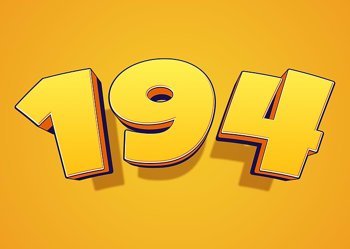 Number 194 in 3D Yellow Font