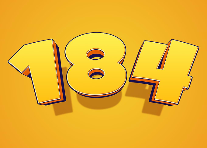 Number 184 in 3D Yellow Font