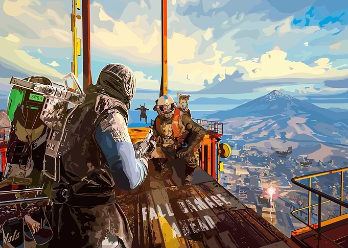 Post-apocalyptic soldiers on a rooftop