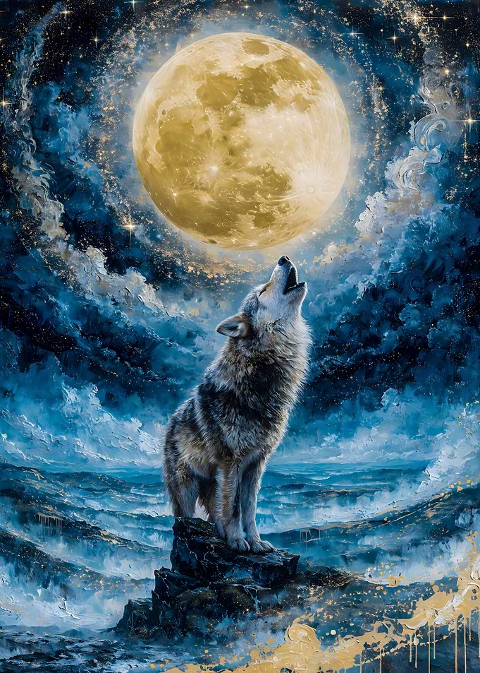 Moonlight Howl The Wolf’s Song Beneath the Cosmic Moon