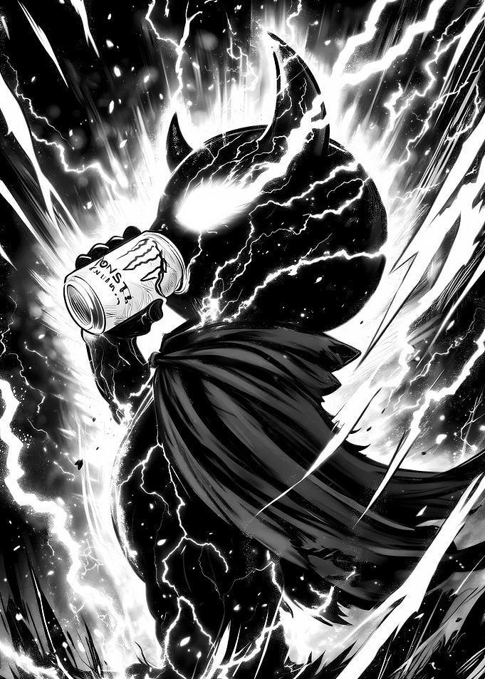 Demon drinking Monster Energy drink