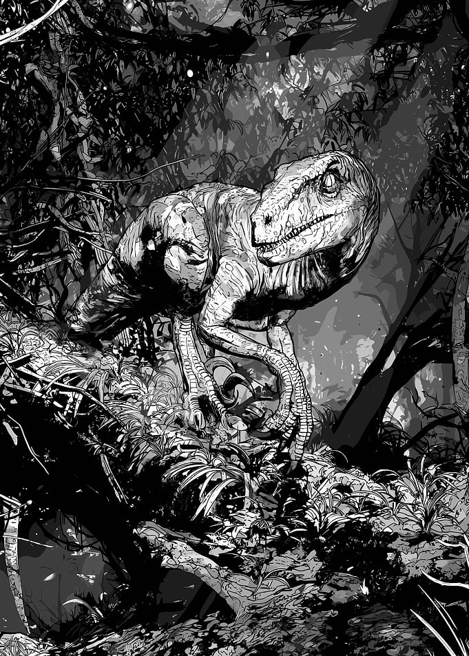 Dinosaur in a dark jungle