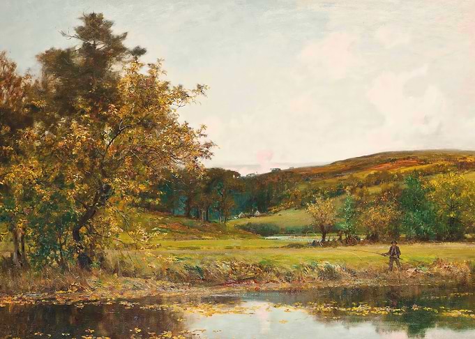 Autumn Landscape with Fisherman