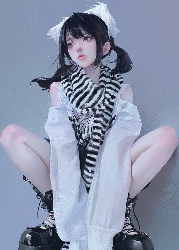 Anime Girl with Cat Ears and Scarf