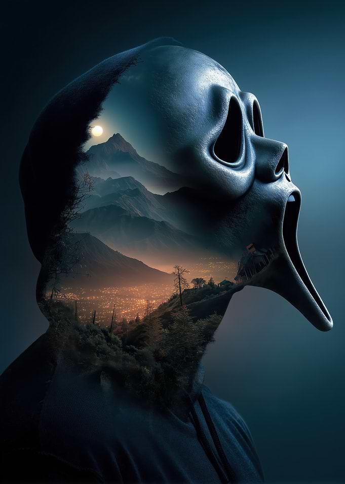Ghostface Mask with Mountain Landscape