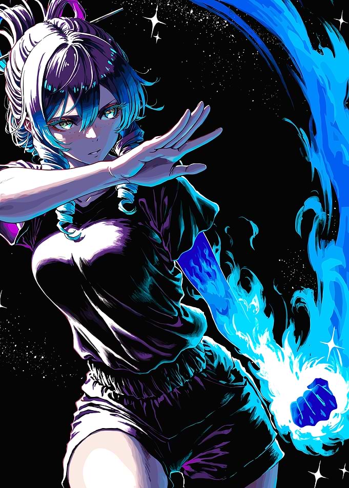 Anime Girl with Blue Flames