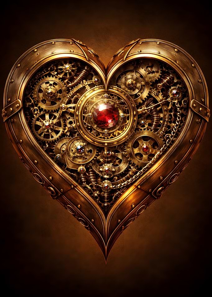 Steampunk Heart with Gears and Gem