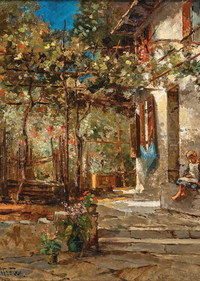 Girl in a Garden Courtyard