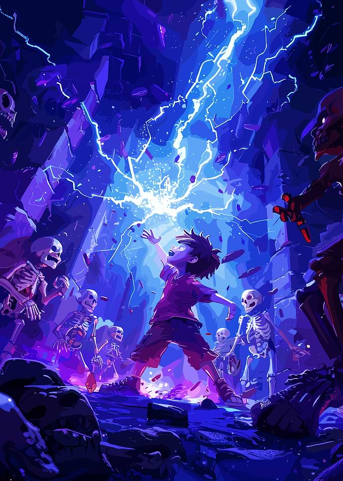 Boy Unleashes Lightning Against Skeletons
