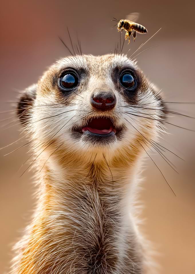 Meerkat and Bee Close-up