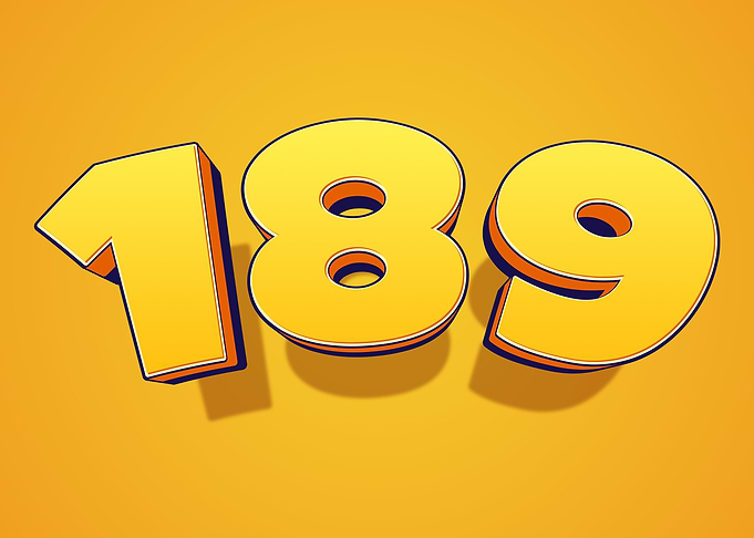 3D Yellow Numbers 189