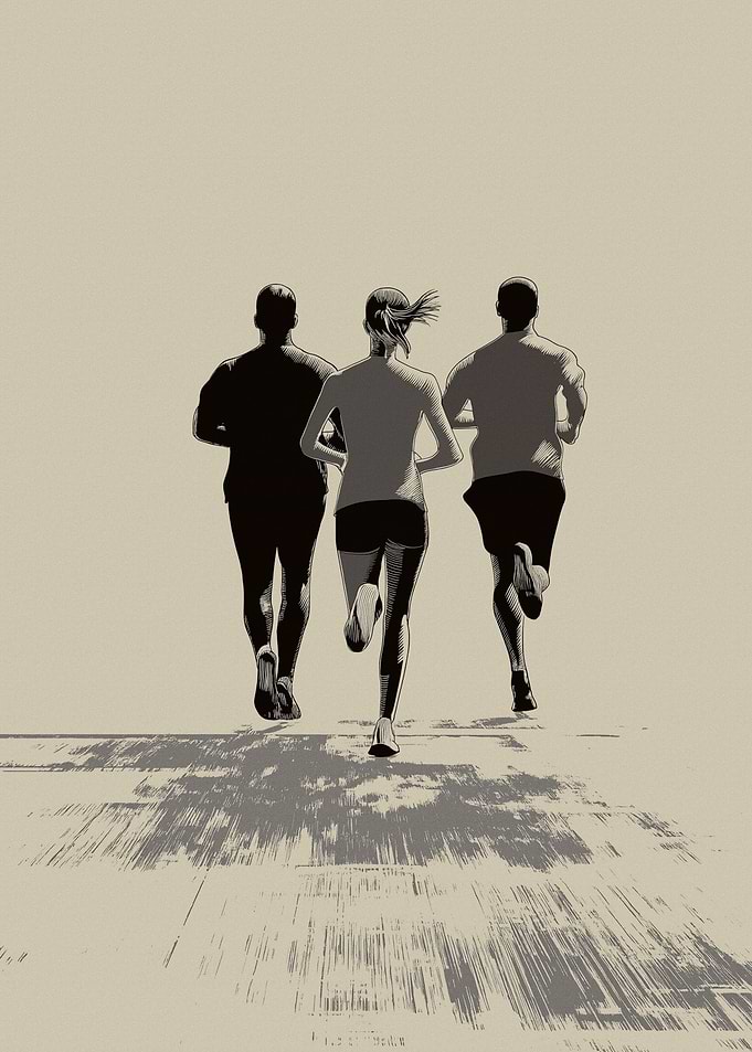Three runners on a path