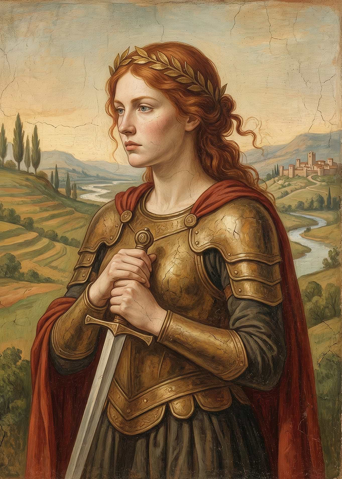 Warrior Woman in Armor with Sword