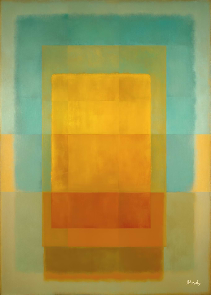 Turquoise Gold Color Field Abstract Painting