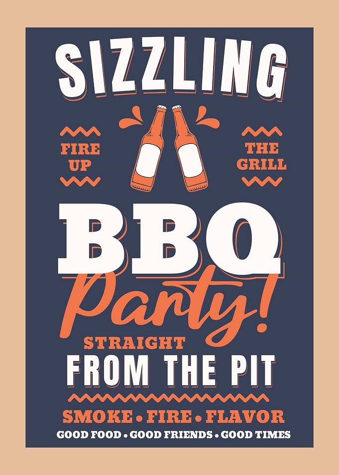 BBQ Party Poster, Vintage Barbecue Grill Wall Art, Backyard Grilling Decor, Retro BBQ Kitchen Poster
