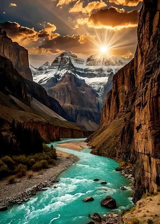 Majestic Mountain Landscape with Turquoise River