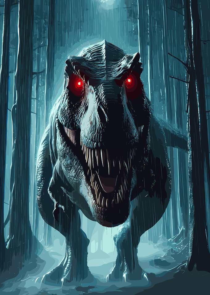 Terrifying T-Rex in a Rainy Forest