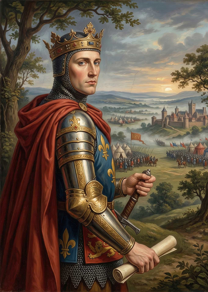 Medieval King with Sword and Scroll