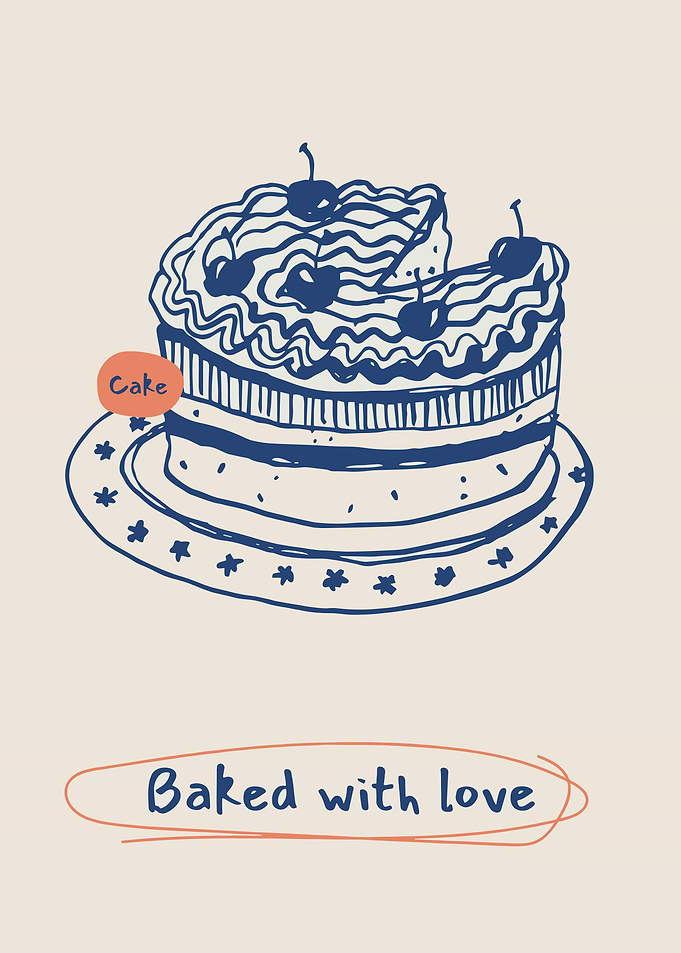 Hand-drawn cake with cherries