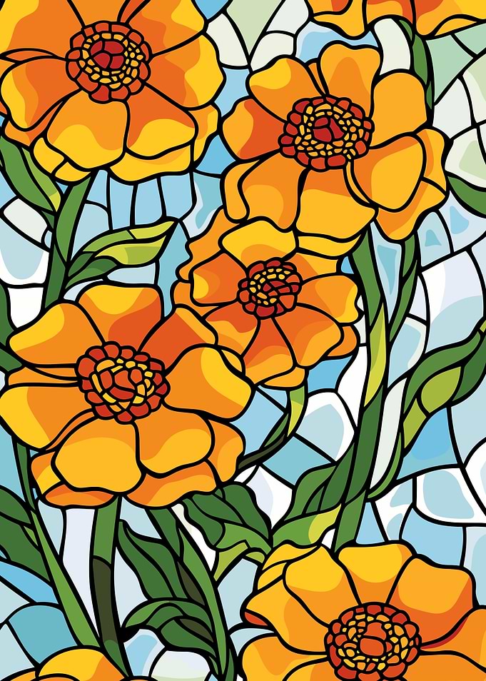 Stained Glass Orange Marigolds