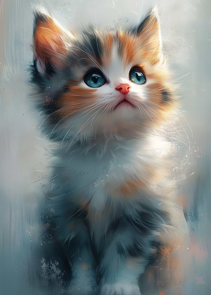 Cute Calico Kitten Looking Up