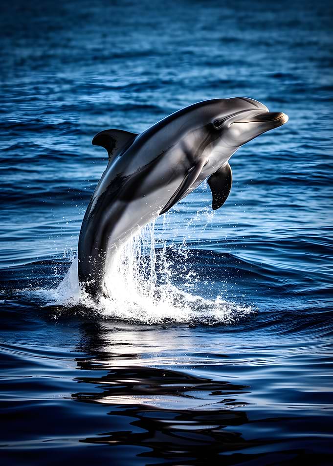 Dolphin leaping from blue ocean water