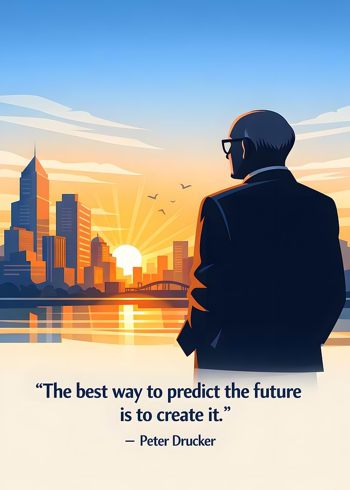 Man looking at city at sunrise