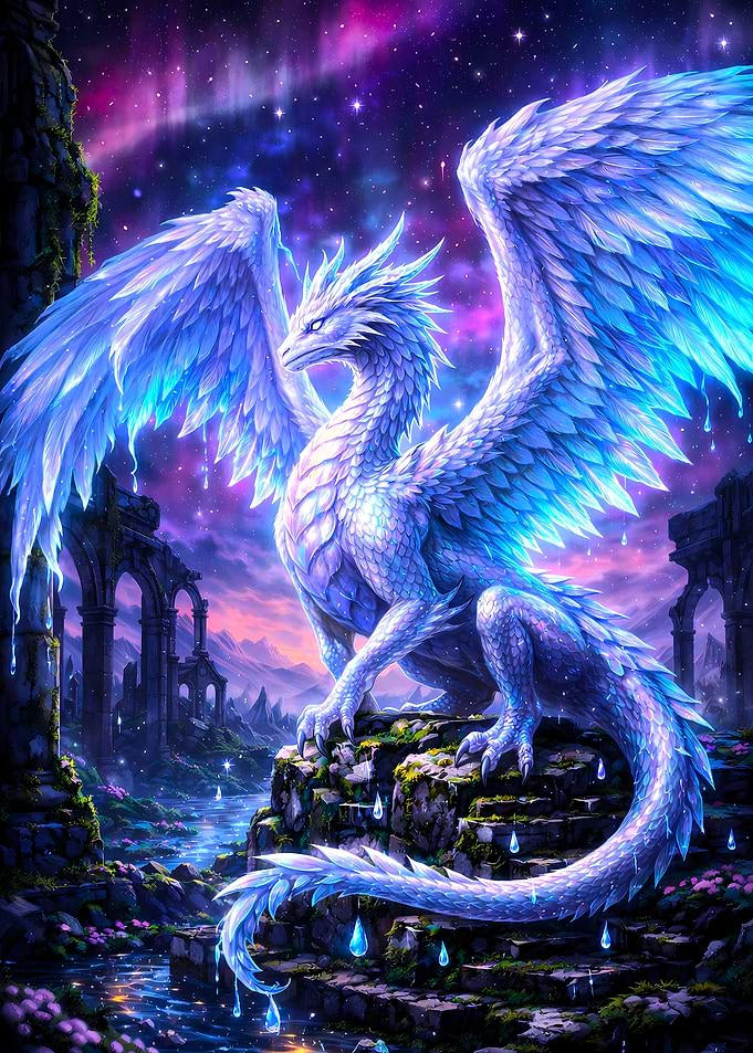 Majestic White Dragon in a Mystical Landscape