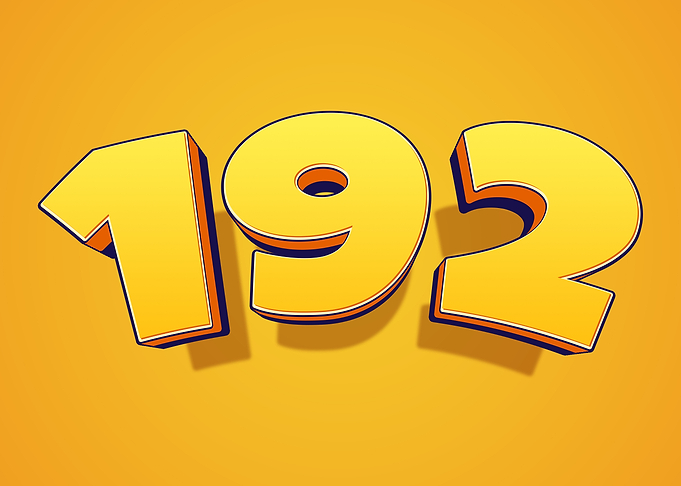Yellow 3D Number 192