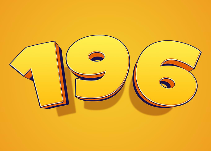 Number 196 in 3D Yellow Font